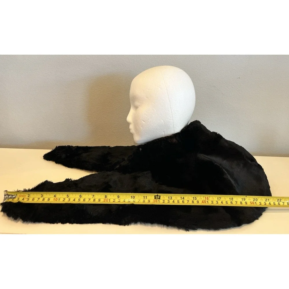 Vintage Fur Scarf Collar Shawl Wrap Black Plush w/ Ruching & Hook/Eye Closures
